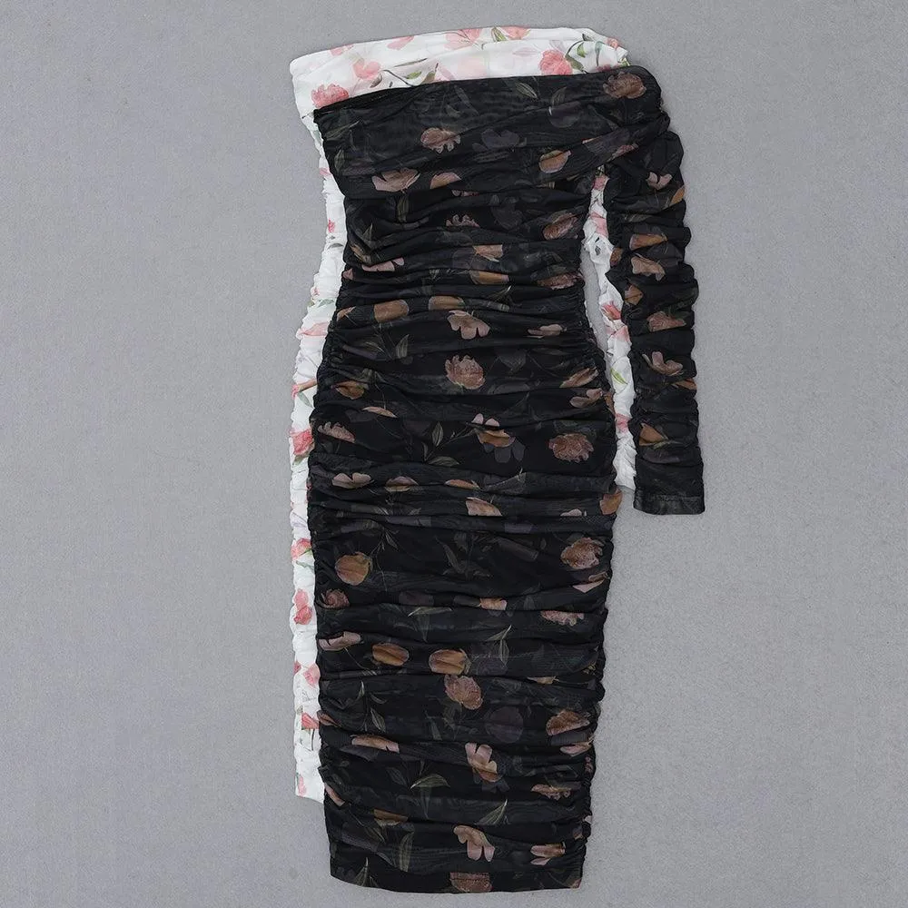 KittenAlarm - Shanese One Shoulder Sleeve Midi Dress