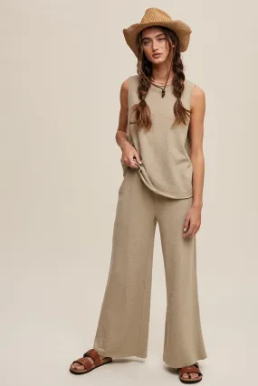 Ladies Listicle Soft Knit Tank and Sweatpant Set - Olive - LSET146