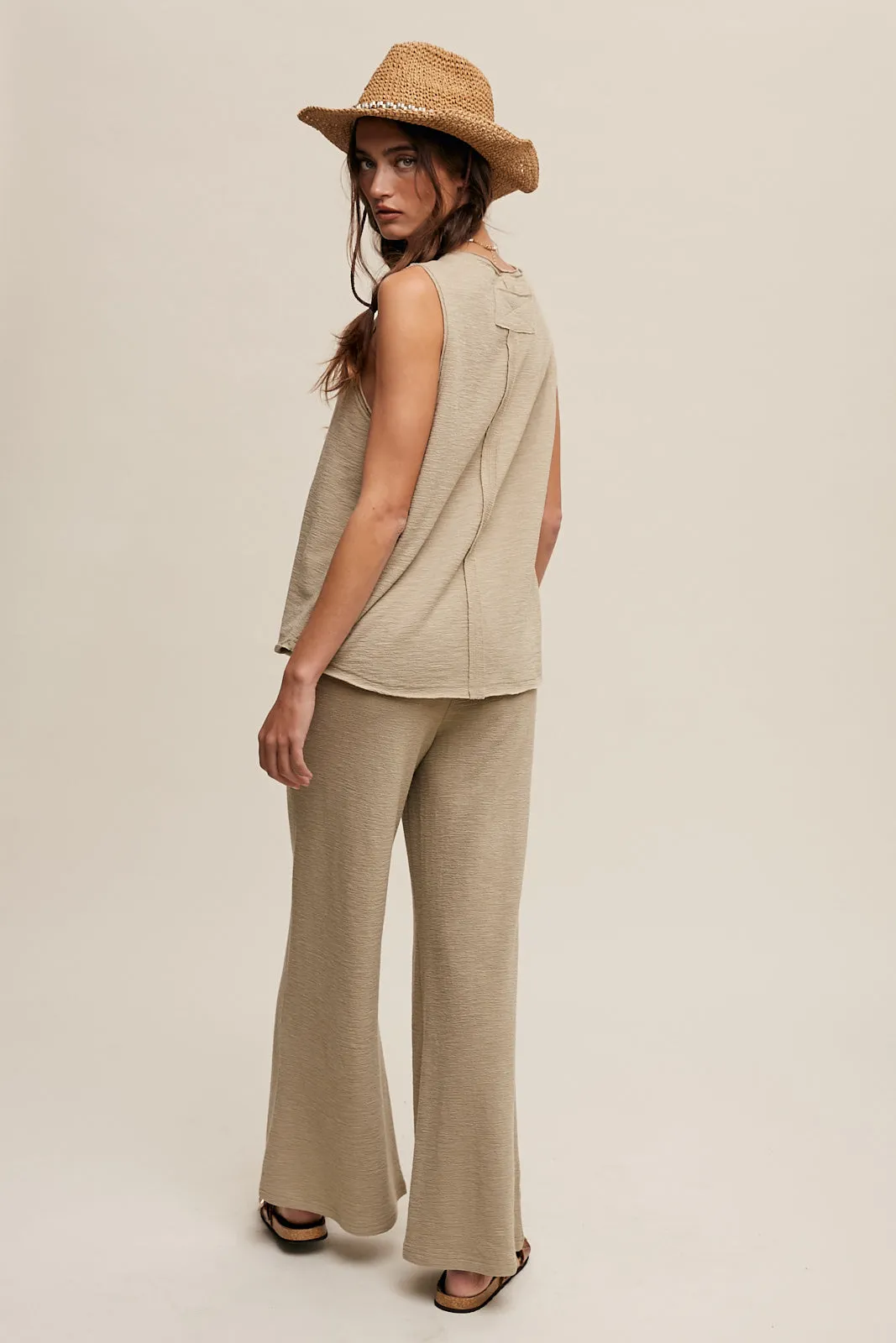 Ladies Listicle Soft Knit Tank and Sweatpant Set - Olive - LSET146