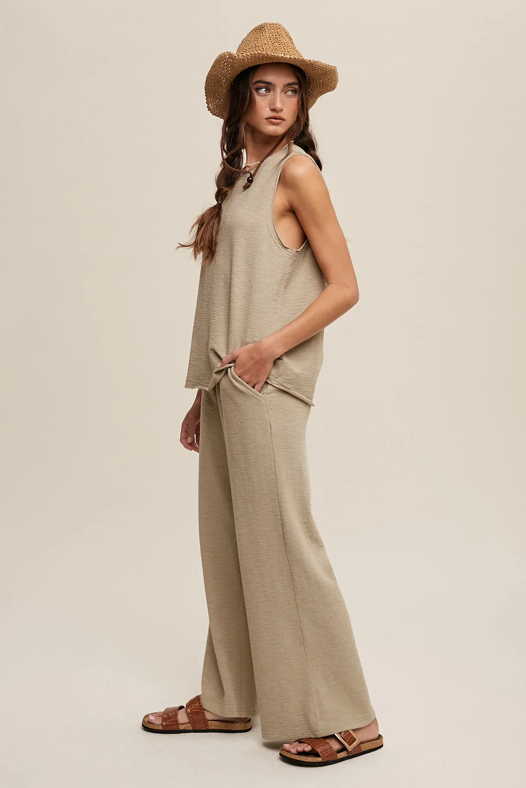 Ladies Listicle Soft Knit Tank and Sweatpant Set - Olive - LSET146