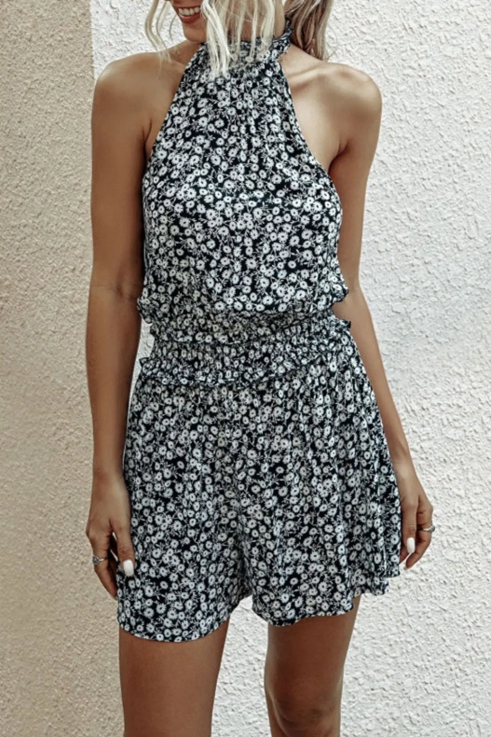 Little Floral Halter Off Shoulder Jumpsuit