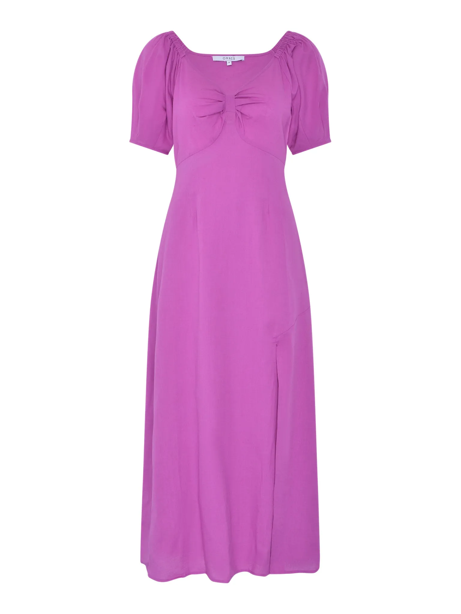 London Linen Bow Detail Midi Dress in Magenta