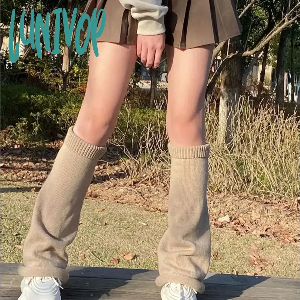 Lunivop Black White Leg Warmers Boot Cuffs Women Knit Socks Harajuku Japanese Long Warmer Punk Cable Socks Striped Flared Lolita Socks