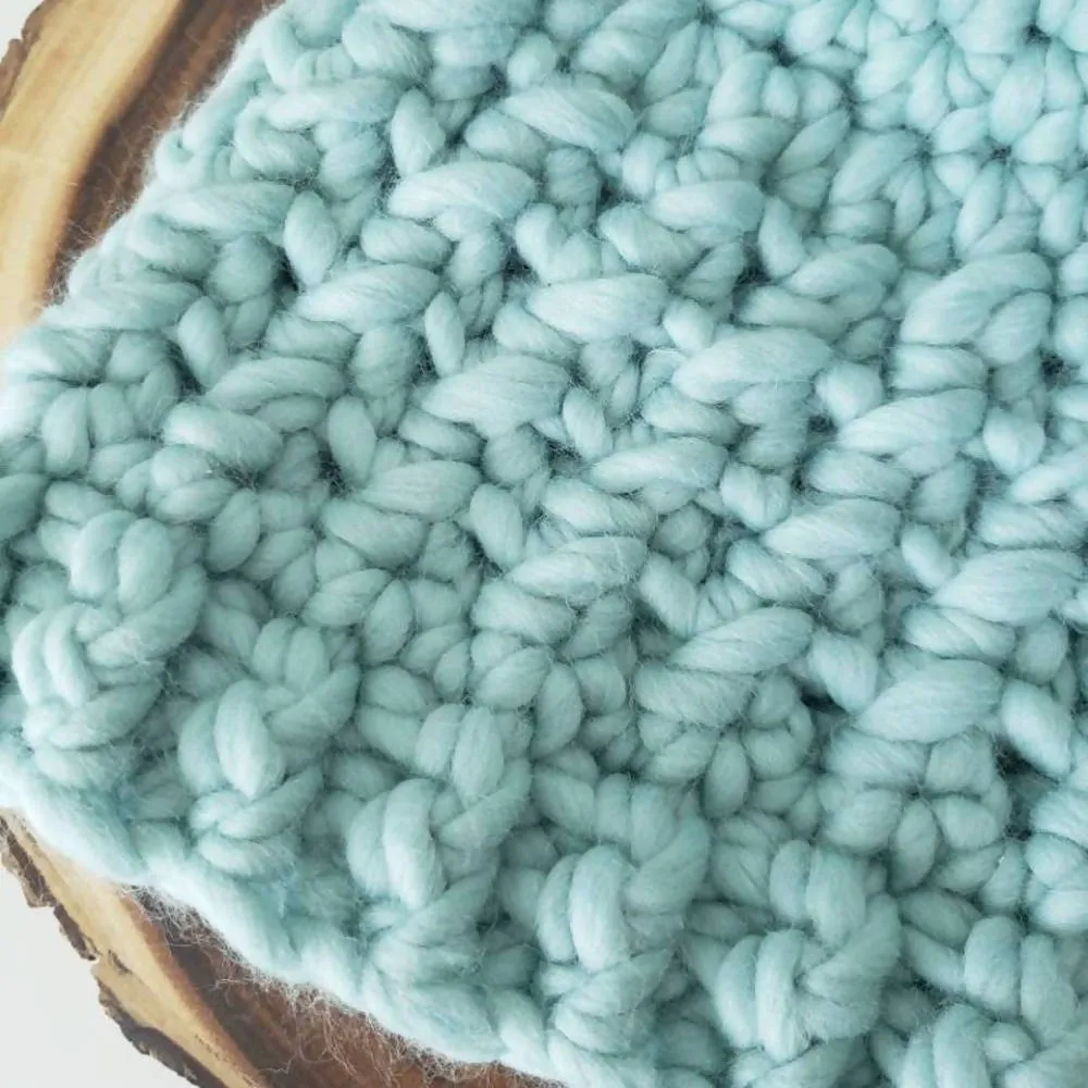 Luxury Beanie in Aquamarine, 100% Wool Hat with Large Pom