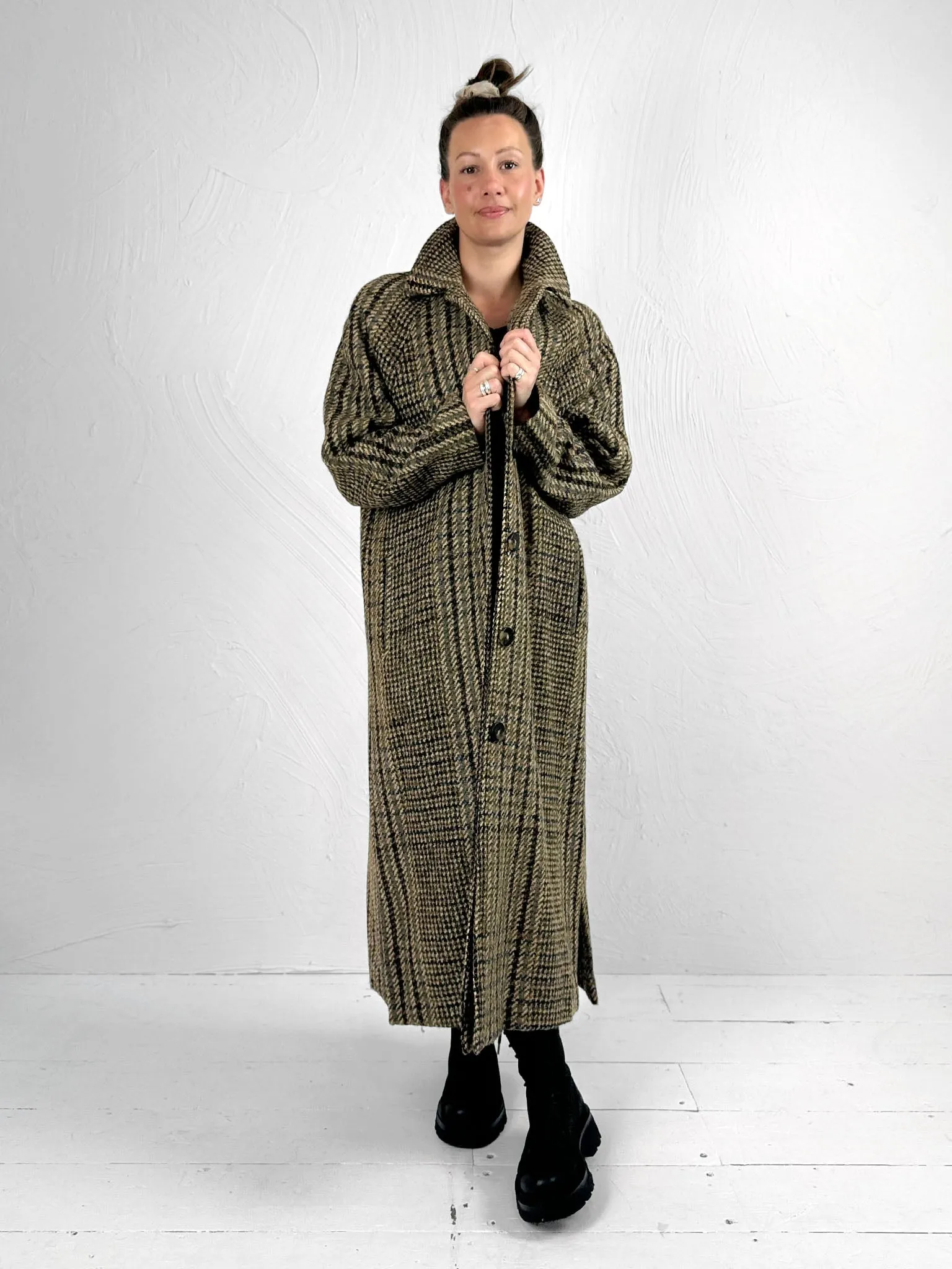 Macilo Brown Check Wool-Blend Coat