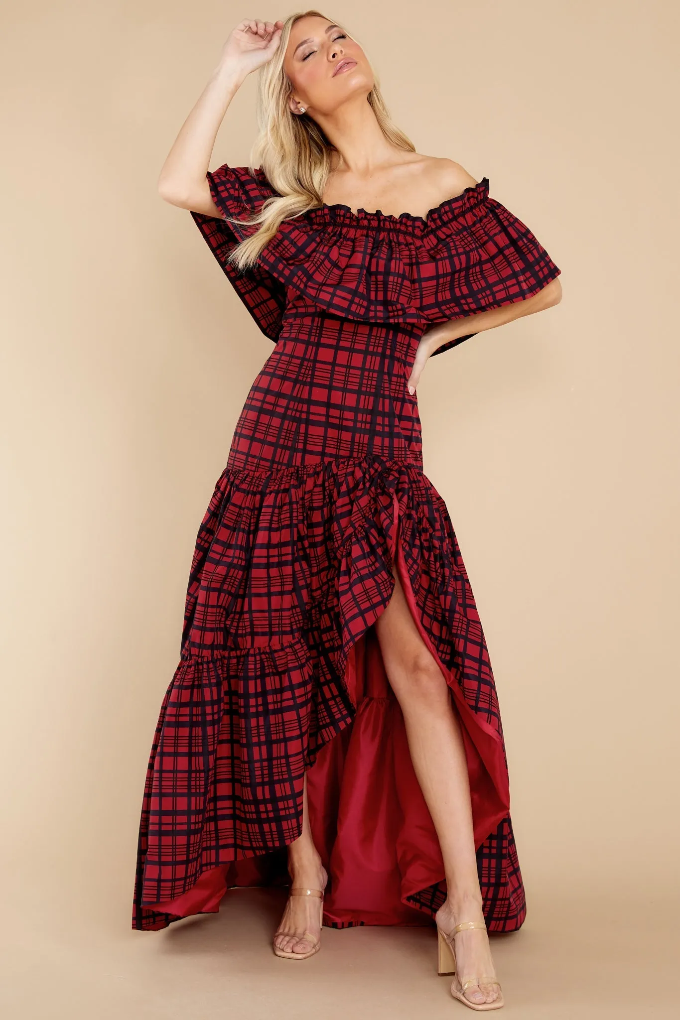 Martini Moody Ruby Plaid Midi Dress
