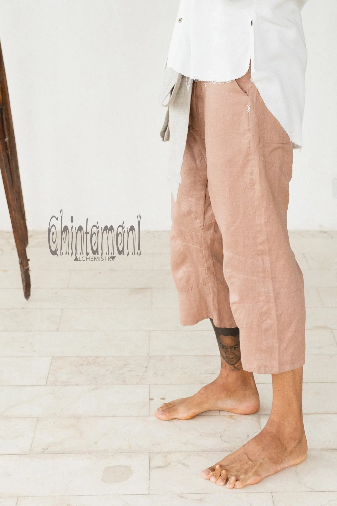Mens Linen Short Pants 3/4 / Dusty Pink