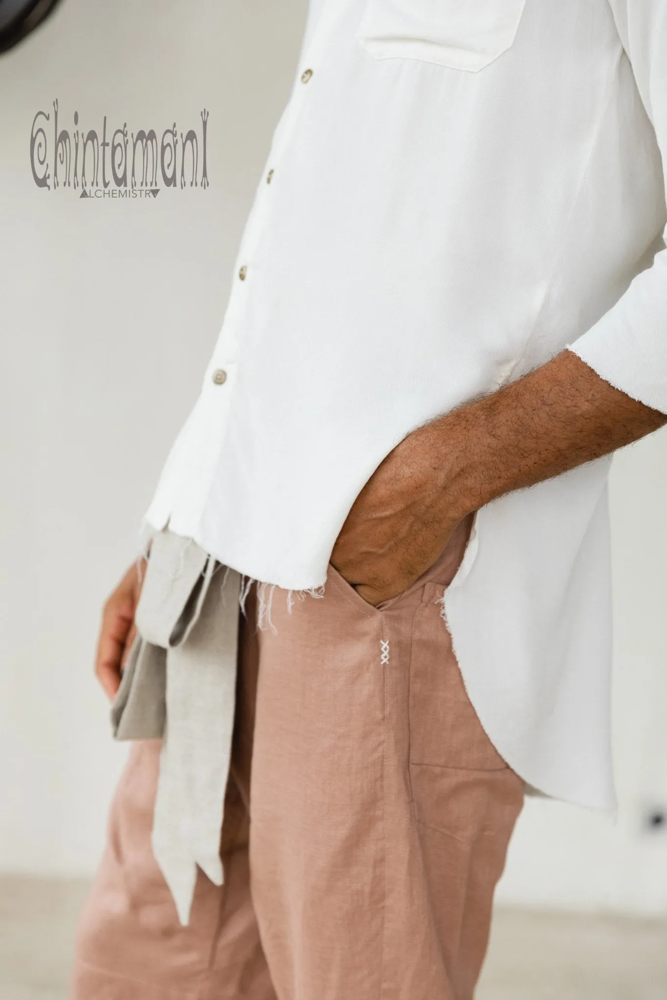 Mens Linen Short Pants 3/4 / Dusty Pink