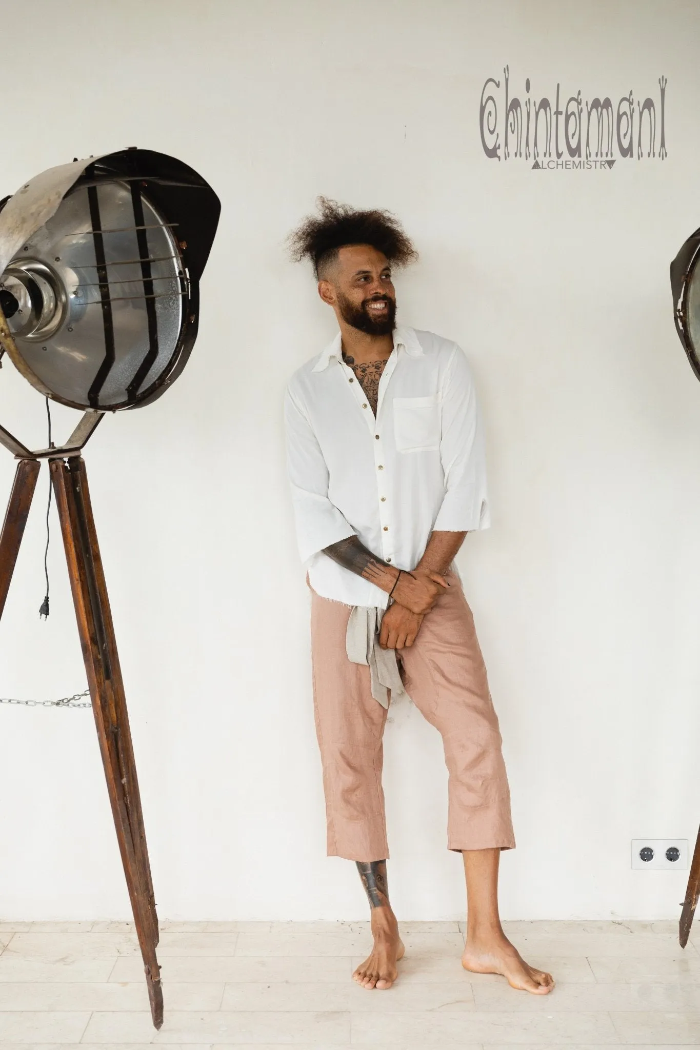 Mens Linen Short Pants 3/4 / Dusty Pink