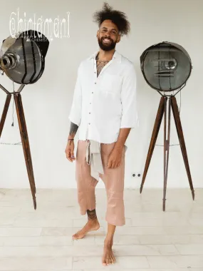 Mens Linen Short Pants 3/4 / Dusty Pink