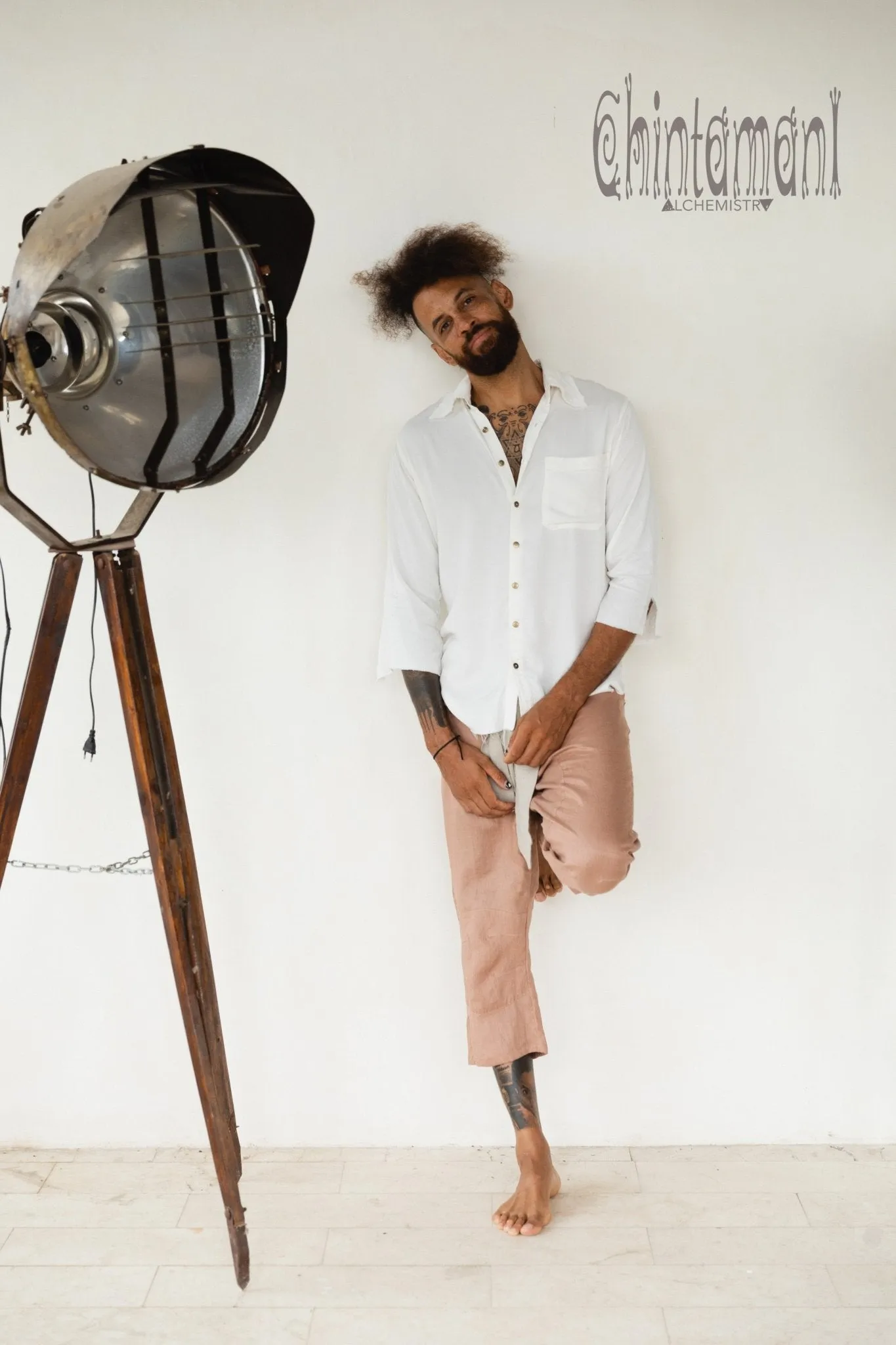 Mens Linen Short Pants 3/4 / Dusty Pink
