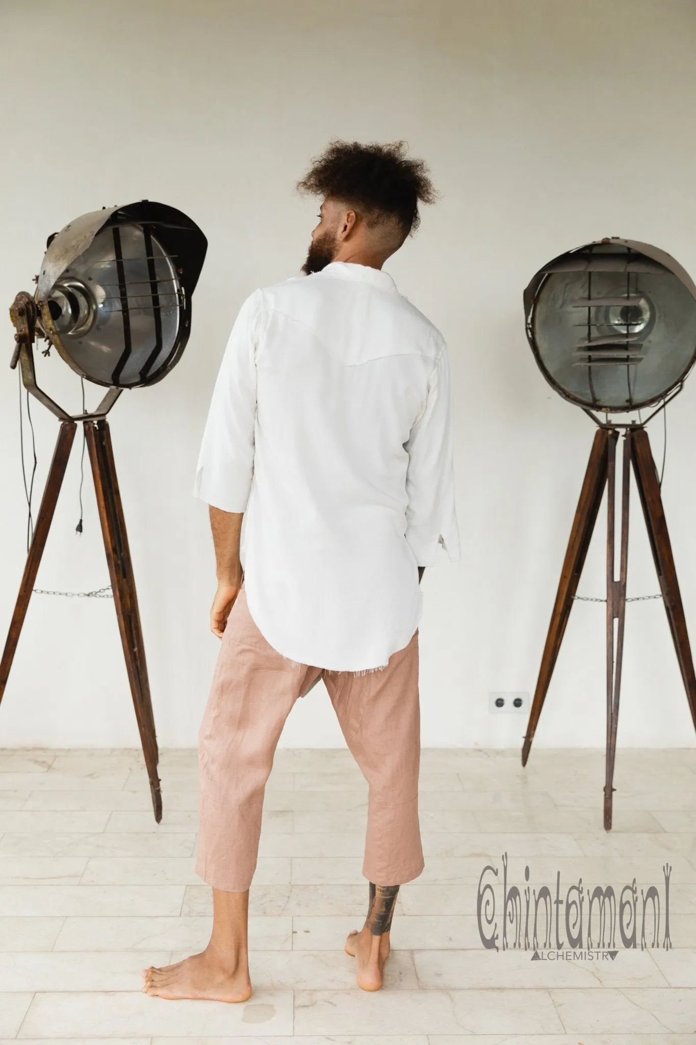 Mens Linen Short Pants 3/4 / Dusty Pink