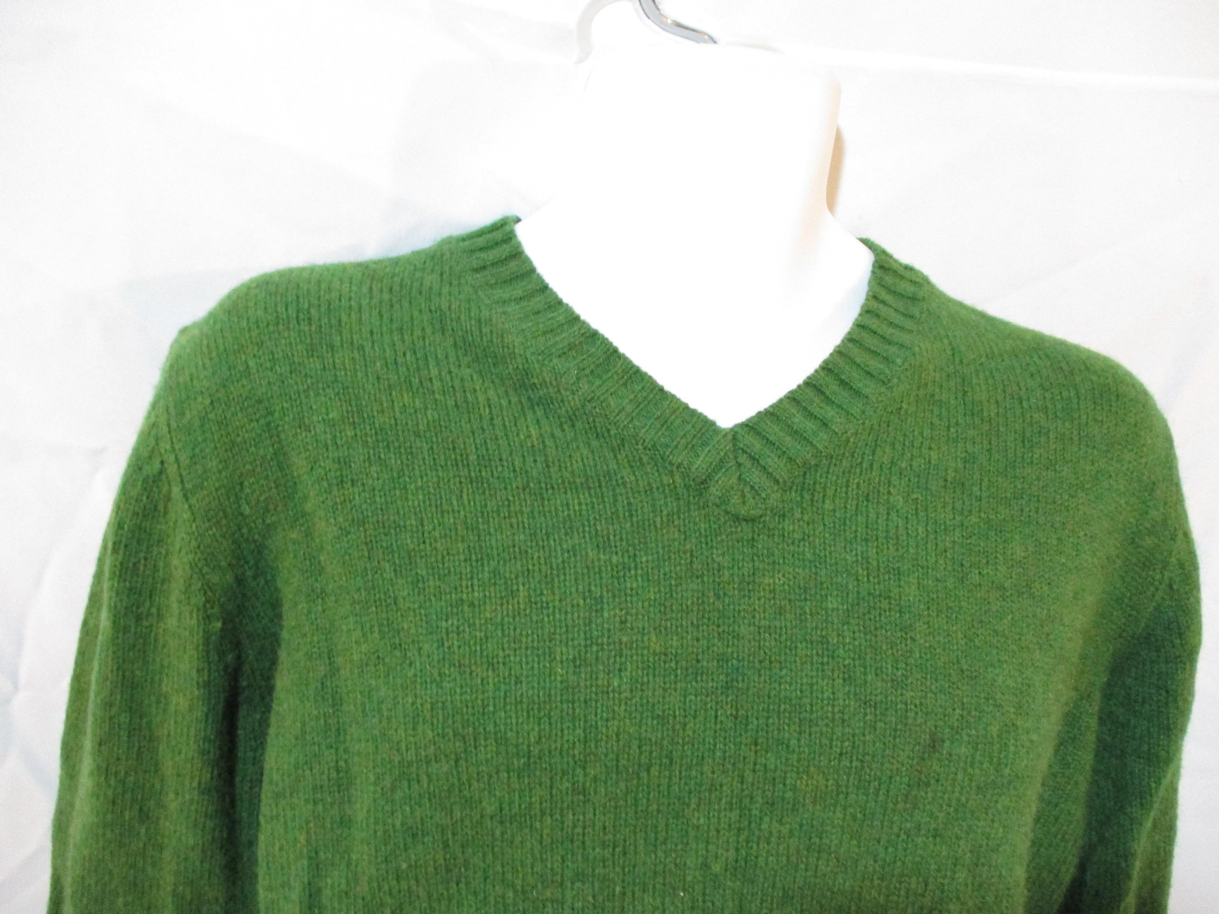 Mens L.L. BEAN Wool Knit Sweater Pullover V-Neck M SAGE GREEN Top