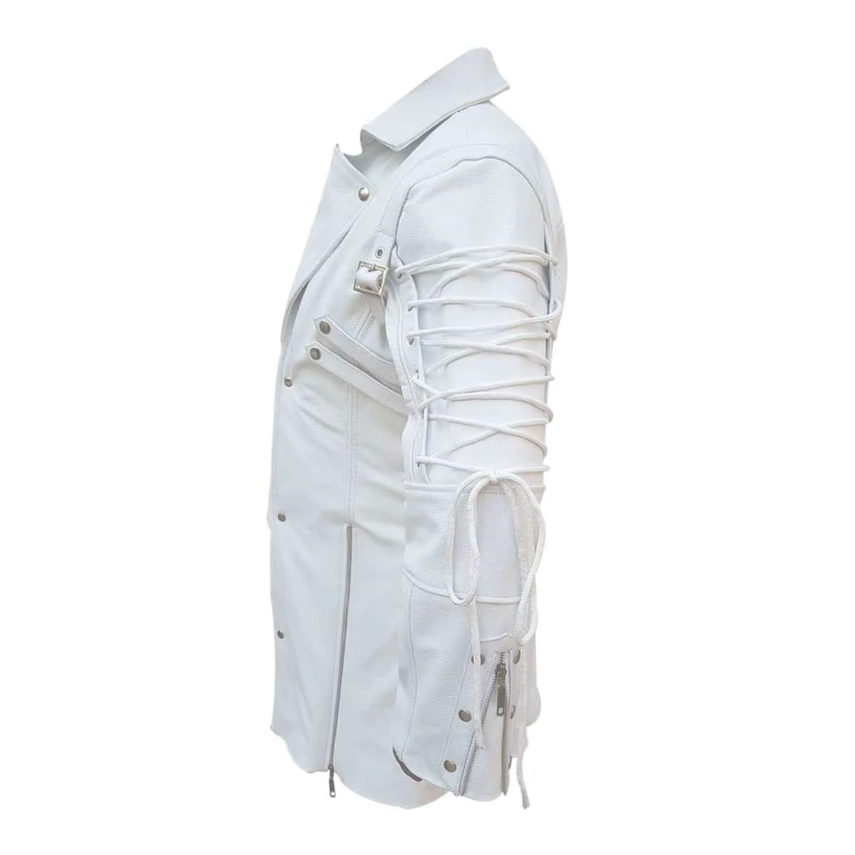 Mens White Leather Goth Matrix Trench Coat Steampunk Gothic - T18-WHT