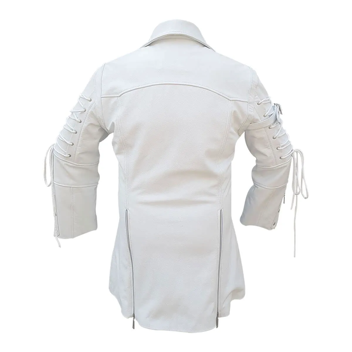 Mens White Leather Goth Matrix Trench Coat Steampunk Gothic - T18-WHT