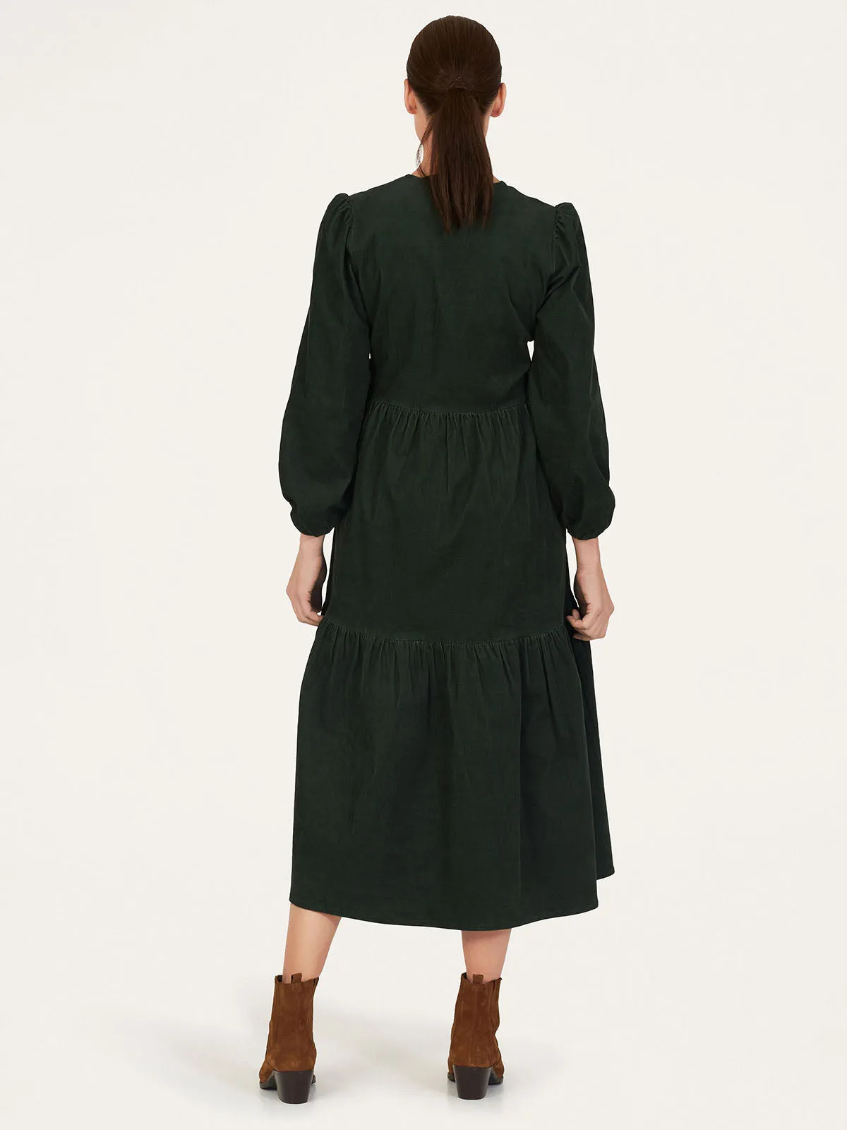 Milou Organic Cotton Corduroy Wrap Dress - Forest Green