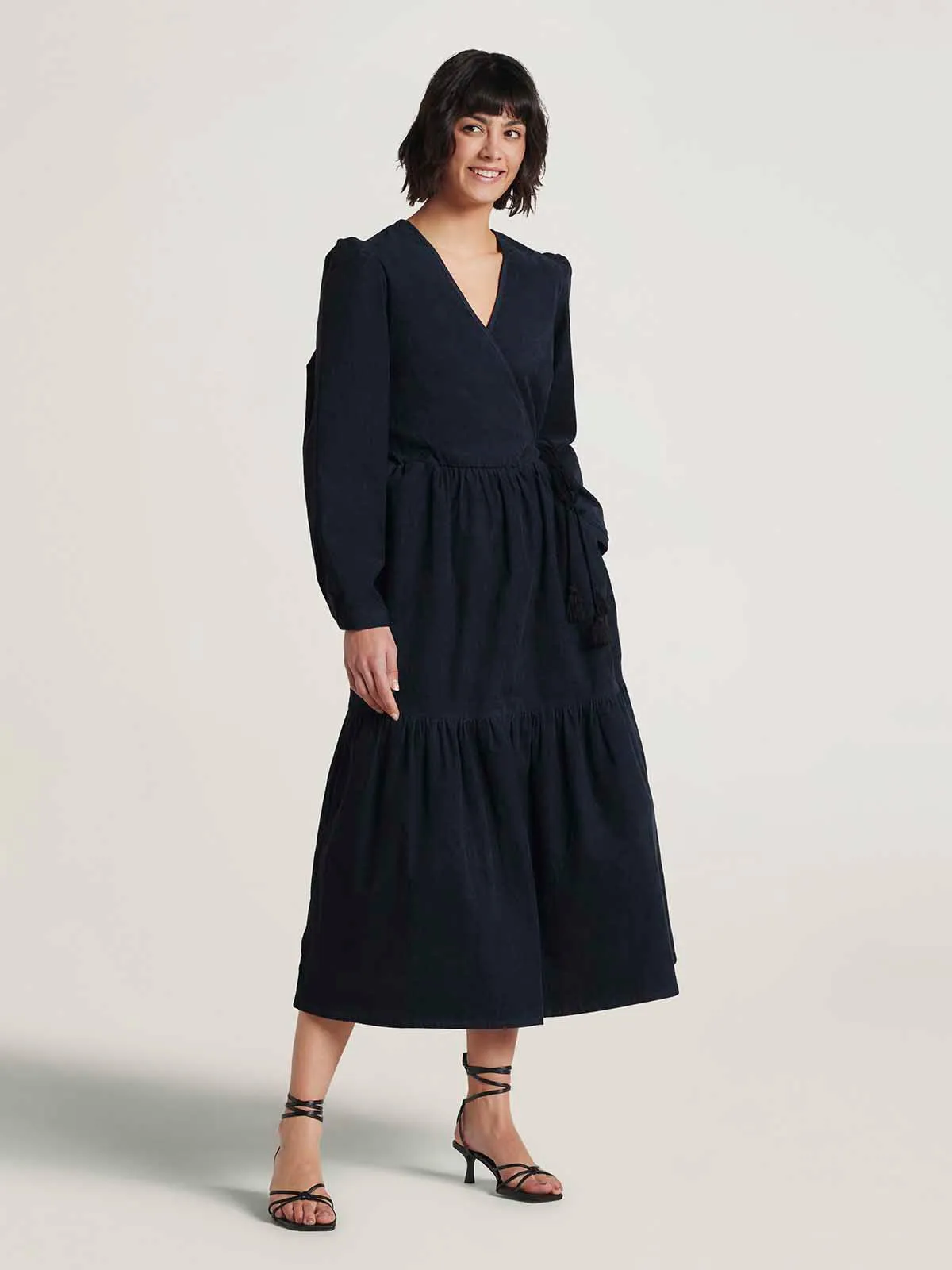 Milou Organic Cotton Corduroy Wrap Dress - Forest Green