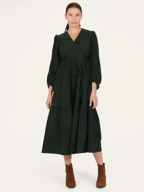 Milou Organic Cotton Corduroy Wrap Dress - Forest Green