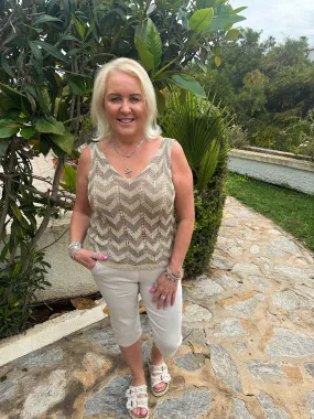 Mocha Lurex Zig Zag Knitted Vest Lottie
