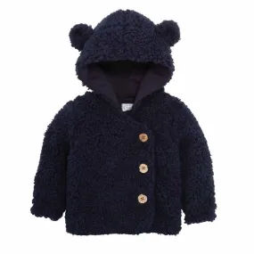 Mudpie Infant Boys Navy Sherpa Hooded Coat
