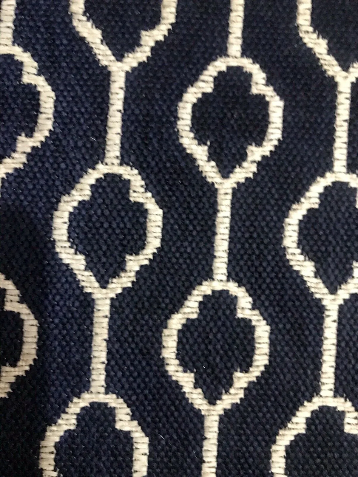 NEW Burnout Linen Inspired Upholstery Fabric- Indigo Blue Navy Geometric