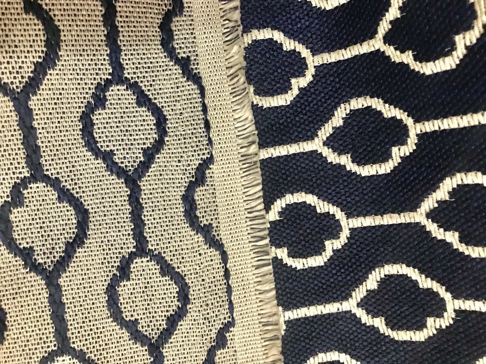 NEW Burnout Linen Inspired Upholstery Fabric- Indigo Blue Navy Geometric