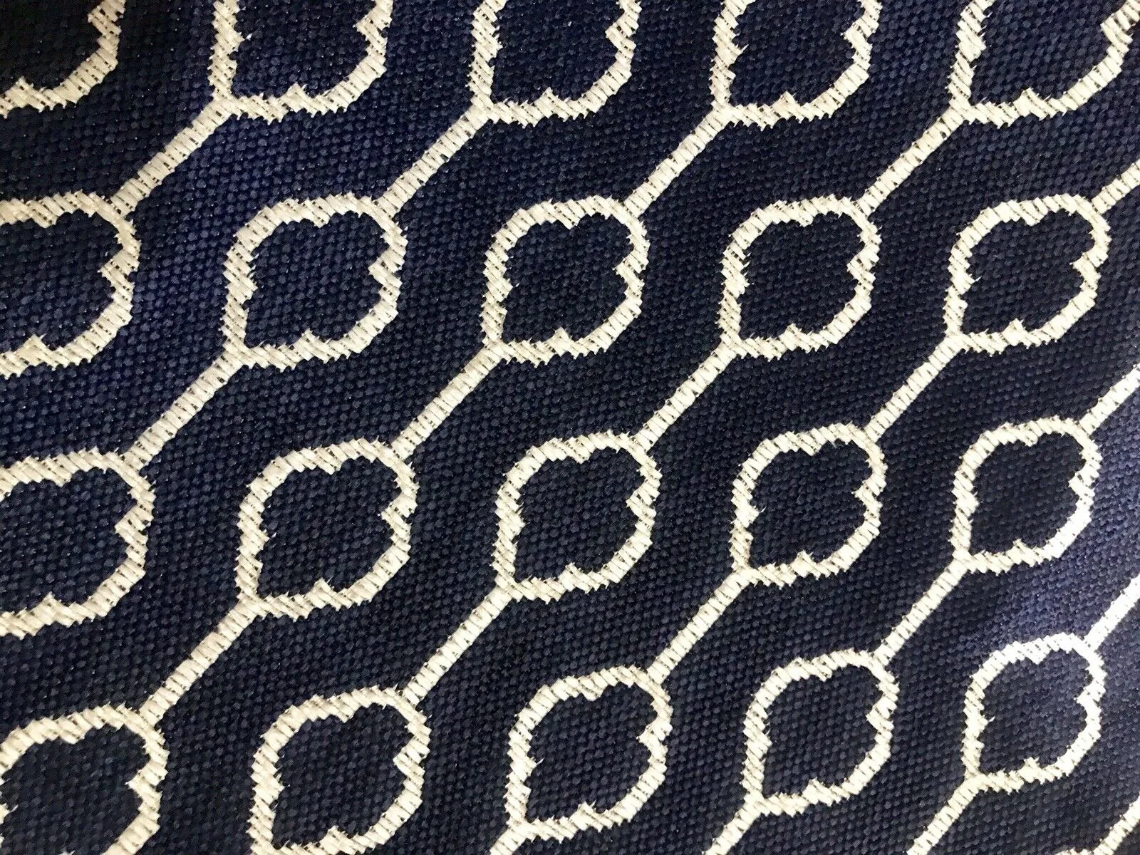 NEW Burnout Linen Inspired Upholstery Fabric- Indigo Blue Navy Geometric