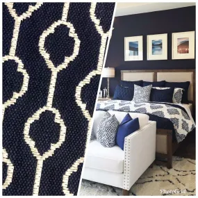 NEW Burnout Linen Inspired Upholstery Fabric- Indigo Blue Navy Geometric