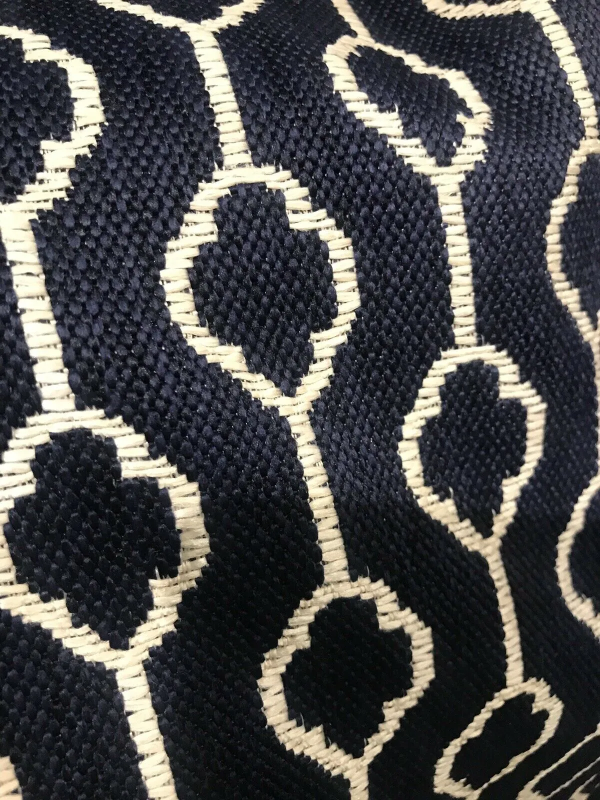 NEW Burnout Linen Inspired Upholstery Fabric- Indigo Blue Navy Geometric