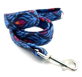 Organic flower design in blue - Luxury Dog Lead set