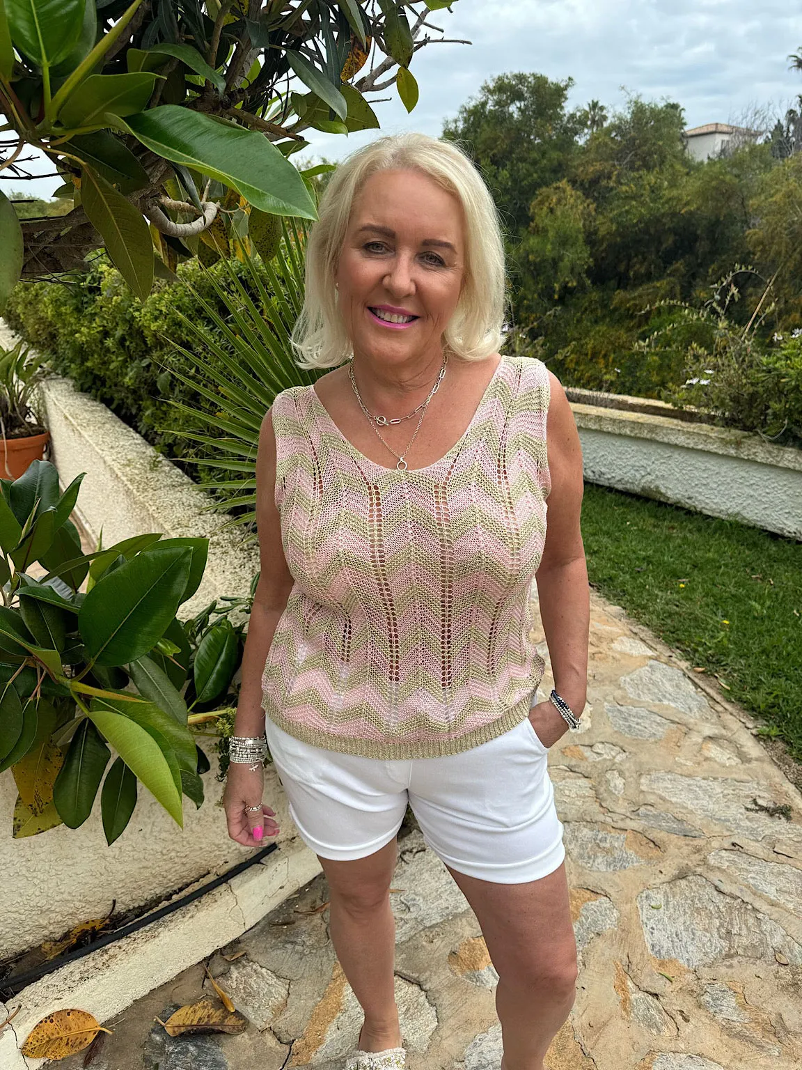 Pink Lurex Zig Zag Knitted Vest Lottie
