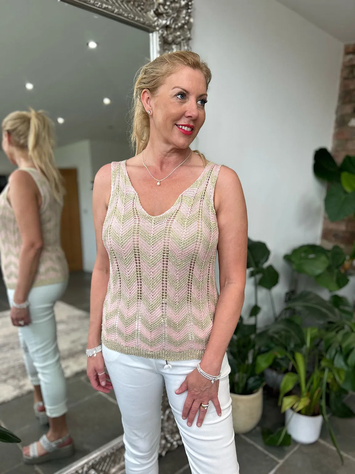 Pink Lurex Zig Zag Knitted Vest Lottie