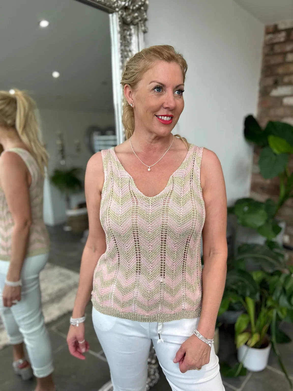 Pink Lurex Zig Zag Knitted Vest Lottie