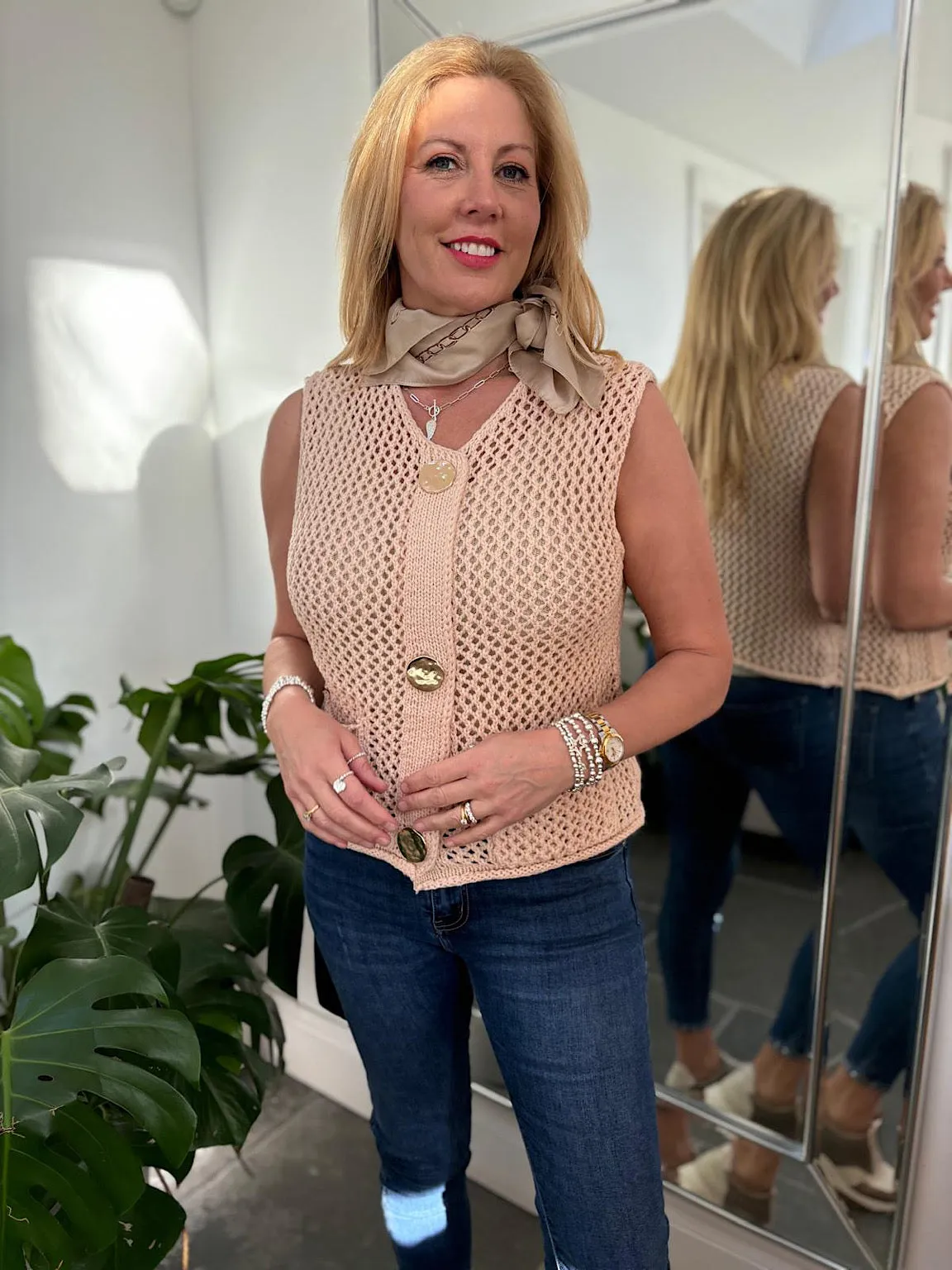 Pink Luxury Loose Knit Button Waistcoat Linda