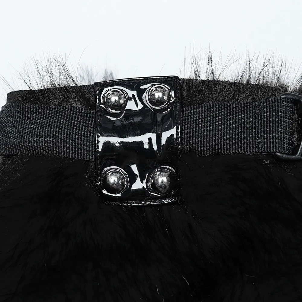 Punk Black Faux Fur Leg Warmers with Rivet Details