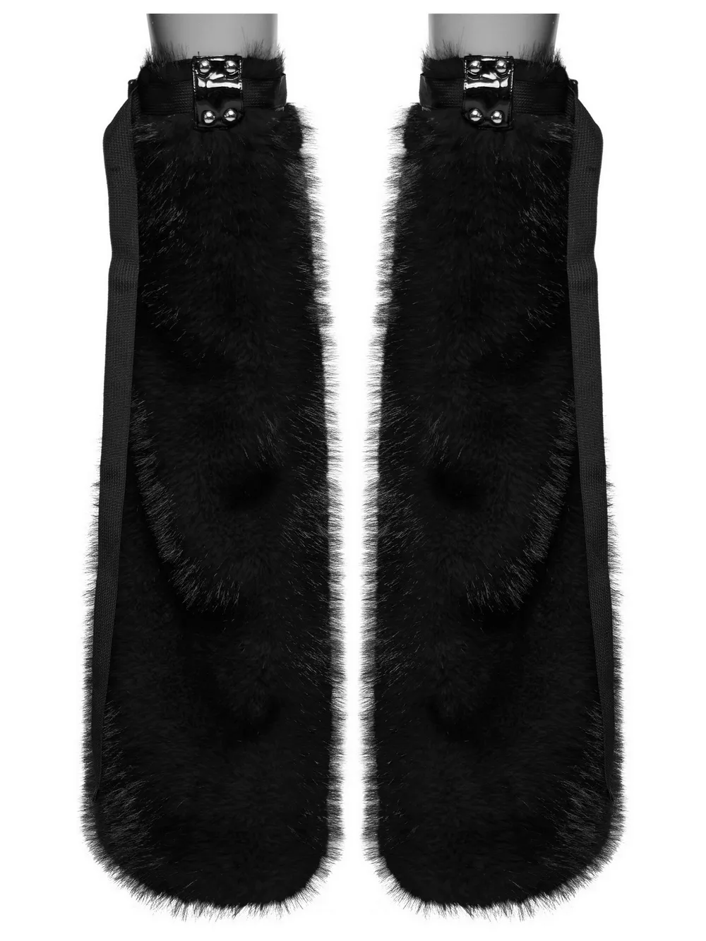 Punk Black Faux Fur Leg Warmers with Rivet Details