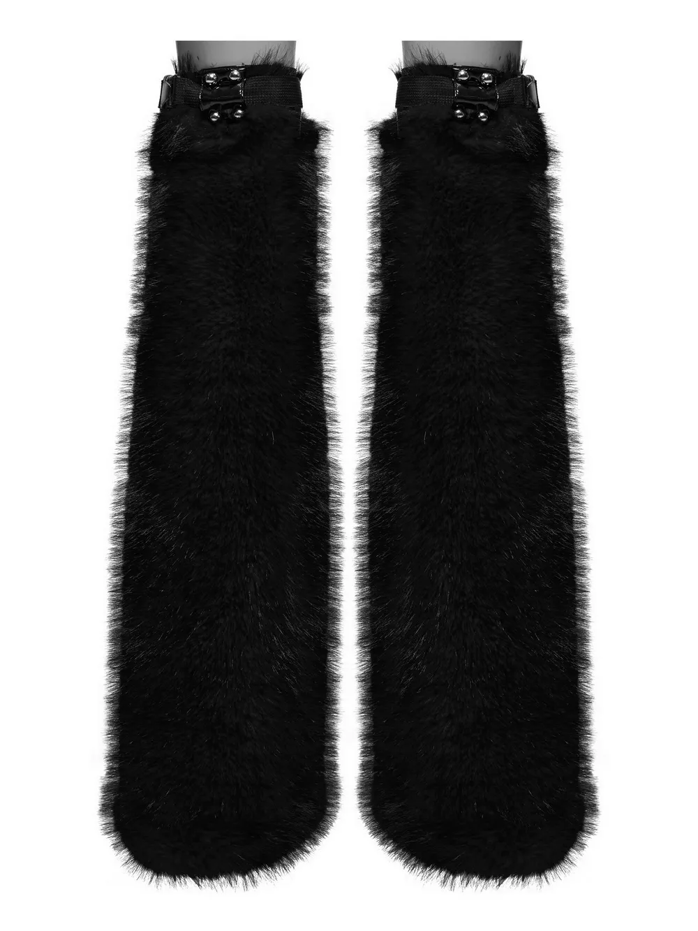 Punk Black Faux Fur Leg Warmers with Rivet Details