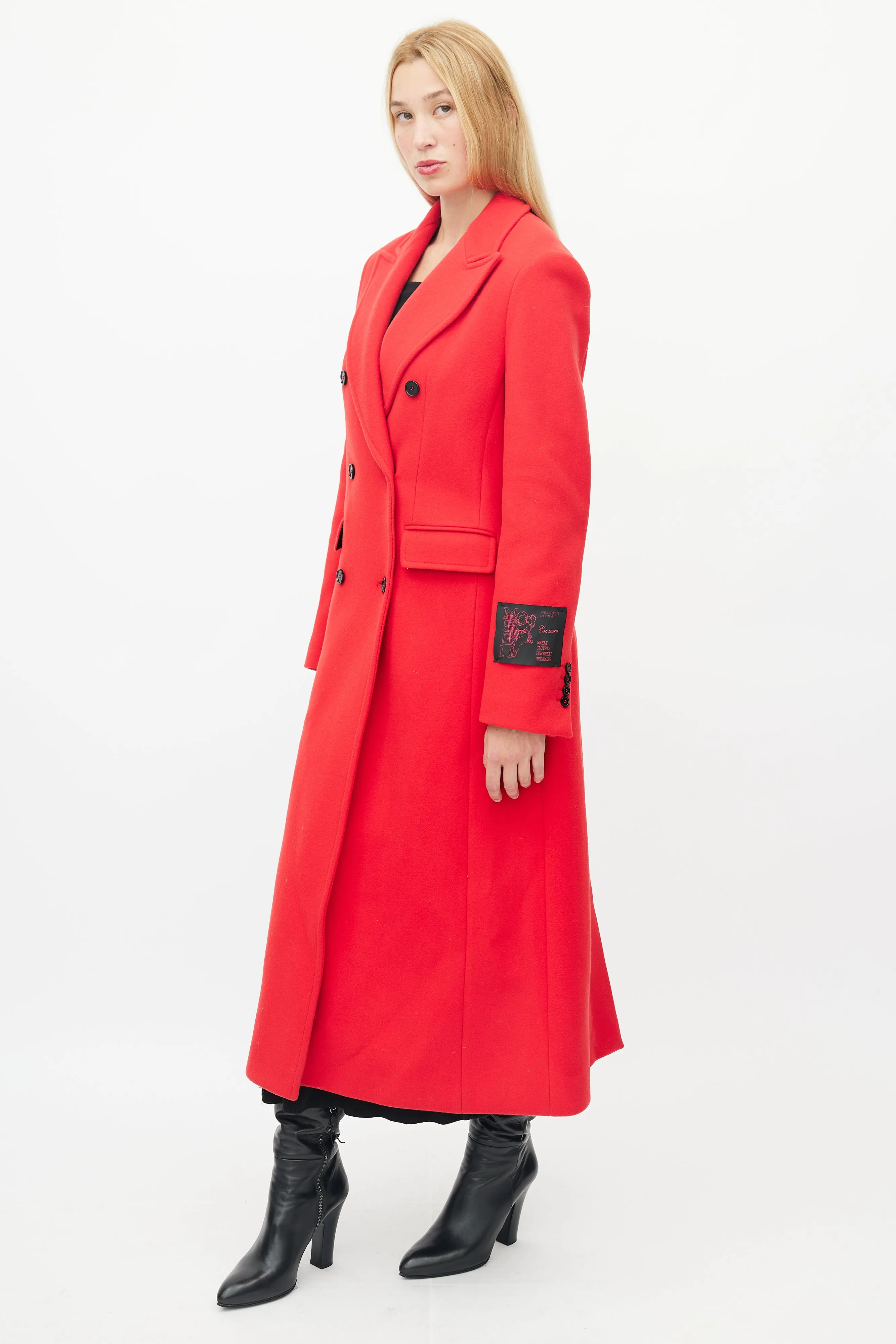 Red Wool Double Breasted Coat