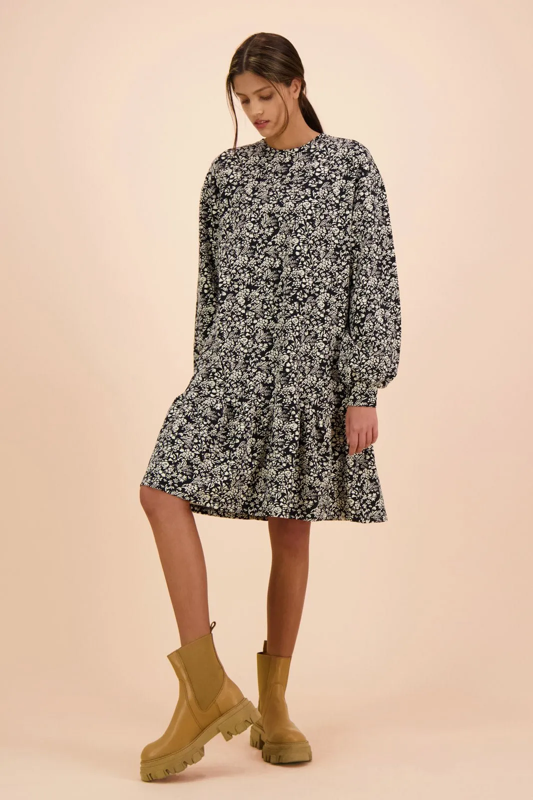Ruffle Sweatshirt Dress Night Meadow