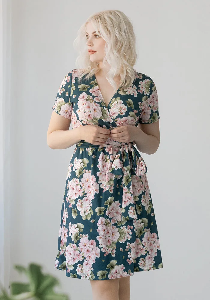Short Sleeve Wrap Dress Pelargonia Petrol