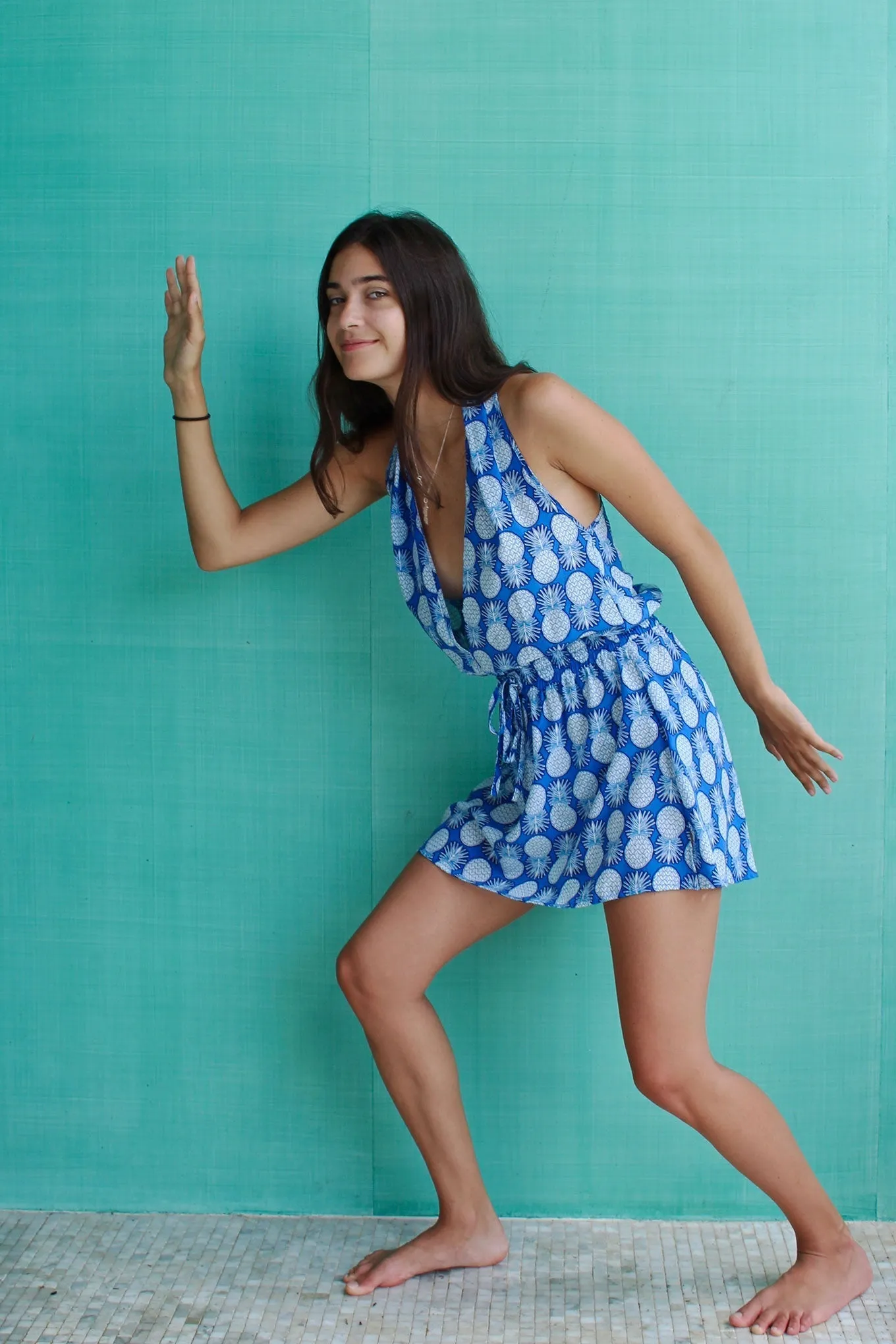 Silk Short Halter Dress PINEAPPLE
