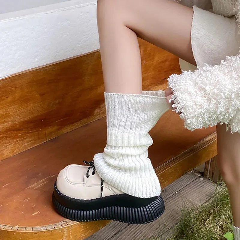 Sohiwoo Kid Leg Warmer Knitted Thick Strip Long Leg Socks Warm Cover for Girl JK Japanese Korean Lolita Style Cute Sweet Pile Pile Socks