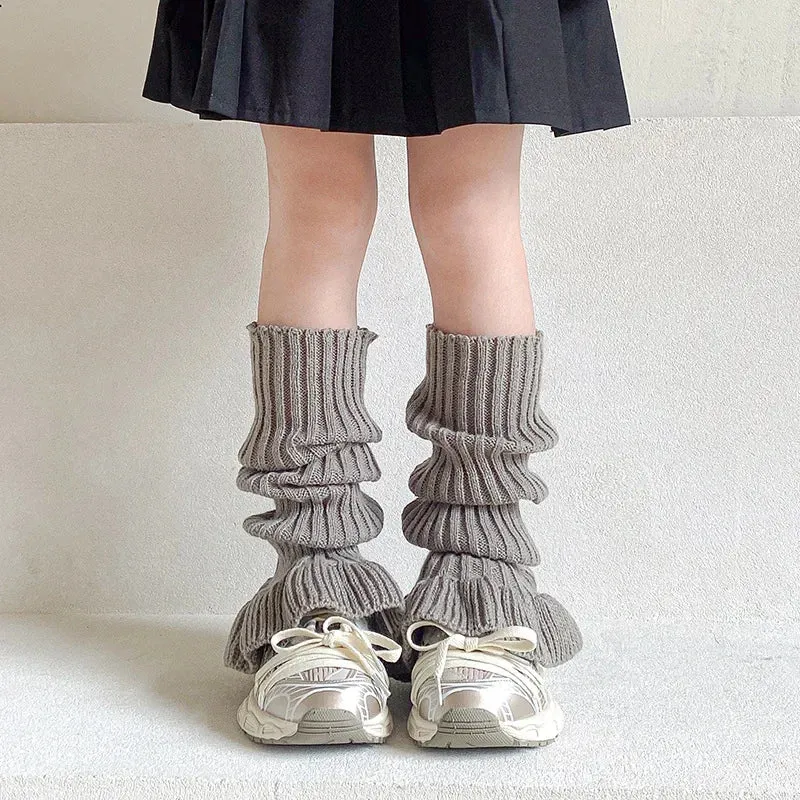 Sohiwoo Kid Leg Warmer Knitted Thick Strip Long Leg Socks Warm Cover for Girl JK Japanese Korean Lolita Style Cute Sweet Pile Pile Socks