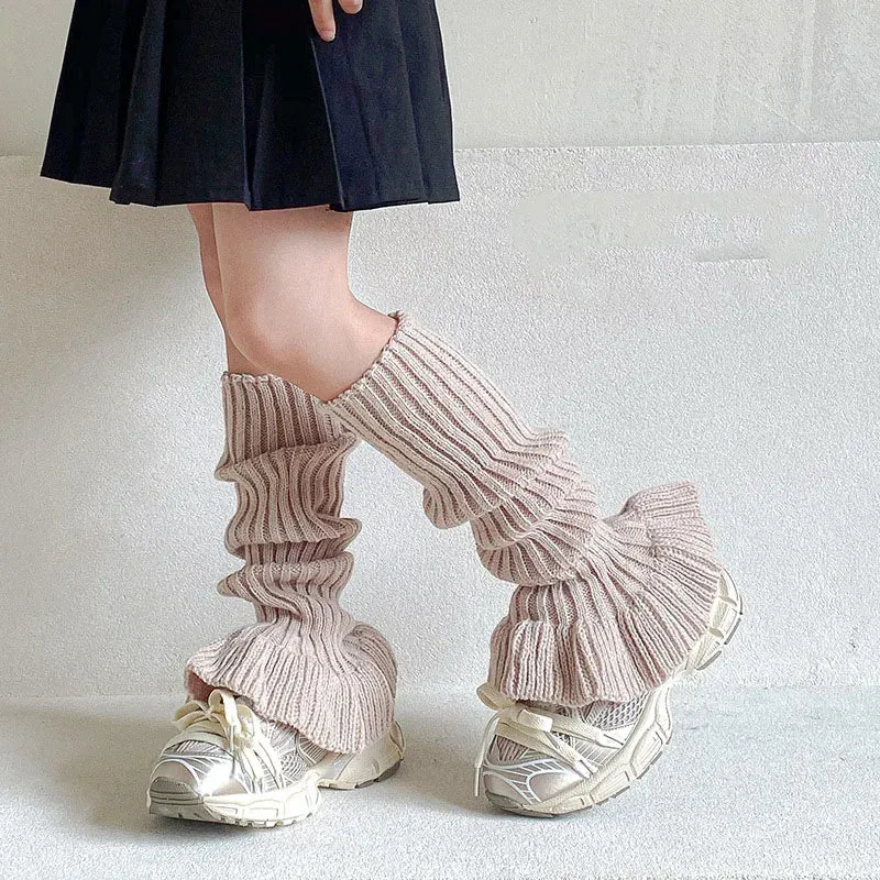 Sohiwoo Kid Leg Warmer Knitted Thick Strip Long Leg Socks Warm Cover for Girl JK Japanese Korean Lolita Style Cute Sweet Pile Pile Socks