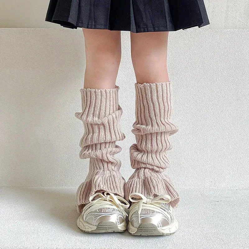 Sohiwoo Kid Leg Warmer Knitted Thick Strip Long Leg Socks Warm Cover for Girl JK Japanese Korean Lolita Style Cute Sweet Pile Pile Socks