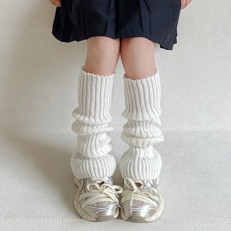 Sohiwoo Kid Leg Warmer Knitted Thick Strip Long Leg Socks Warm Cover for Girl JK Japanese Korean Lolita Style Cute Sweet Pile Pile Socks