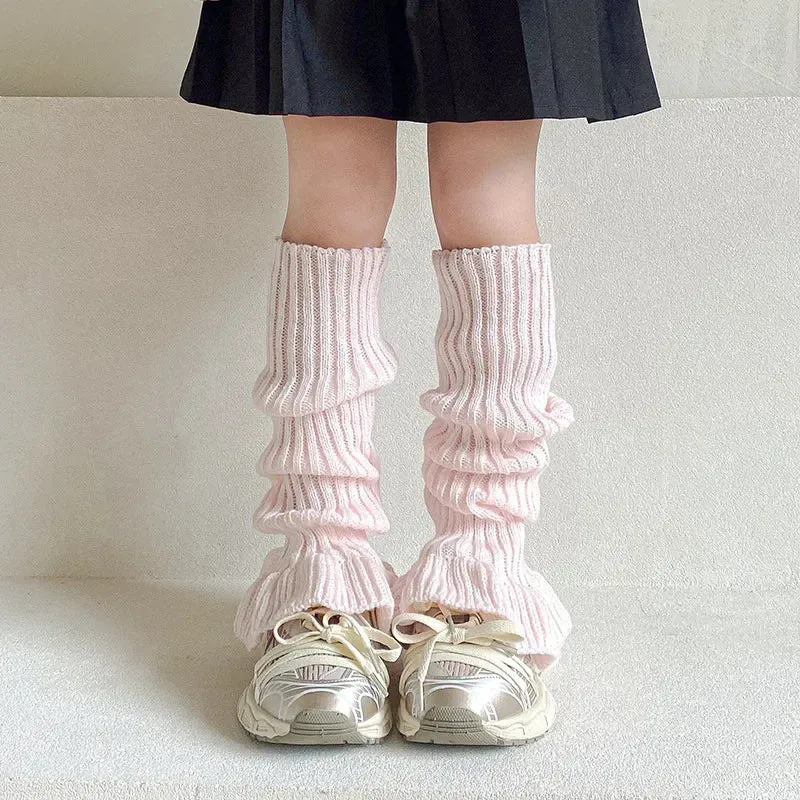 Sohiwoo Kid Leg Warmer Knitted Thick Strip Long Leg Socks Warm Cover for Girl JK Japanese Korean Lolita Style Cute Sweet Pile Pile Socks