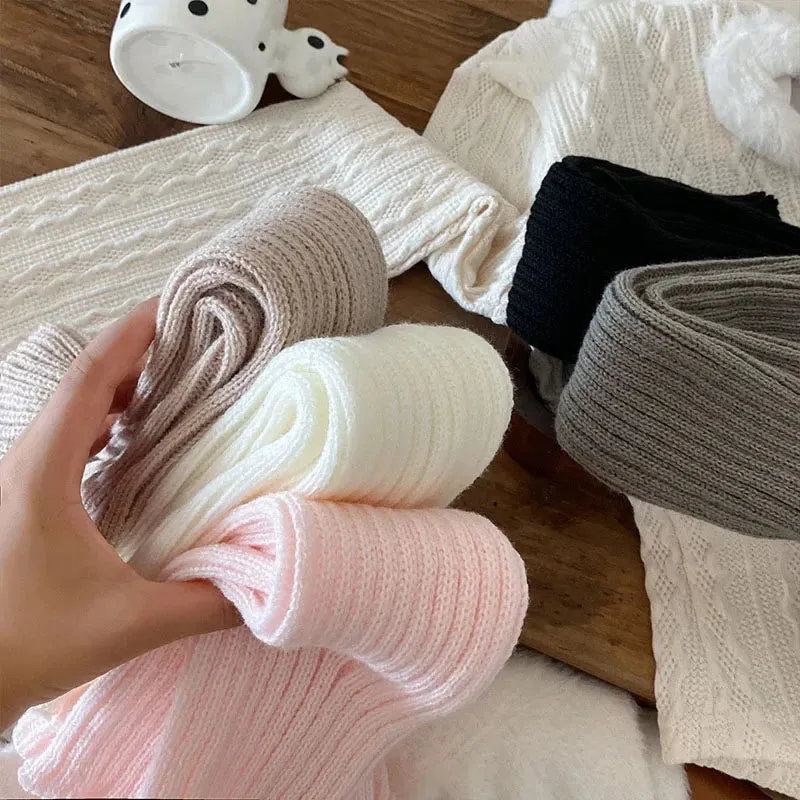 Sohiwoo Kid Leg Warmer Knitted Thick Strip Long Leg Socks Warm Cover for Girl JK Japanese Korean Lolita Style Cute Sweet Pile Pile Socks