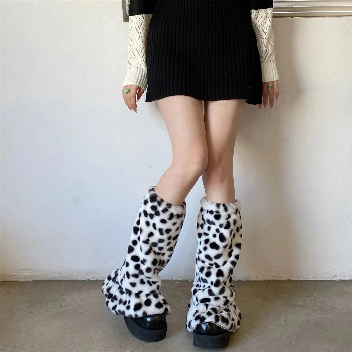 Sohiwoo Leg Warmers Harajuku Boot Cuffs Girls' Boho socks Japanese JK Lolita Socks Leopard Knit Sock Sets Ankle Winter Leg Warmers Thigh