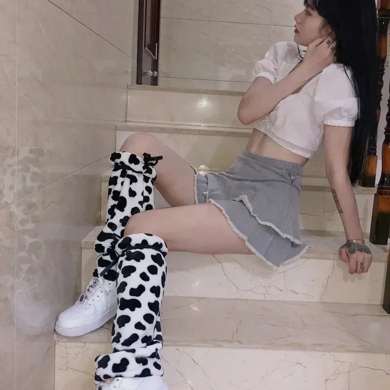 Sohiwoo Leg Warmers Harajuku Boot Cuffs Girls' Boho socks Japanese JK Lolita Socks Leopard Knit Sock Sets Ankle Winter Leg Warmers Thigh